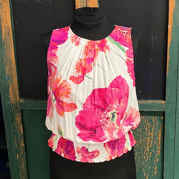 Pink Poppies Sleeveless Blouse Size XS - Picture 1 of 10